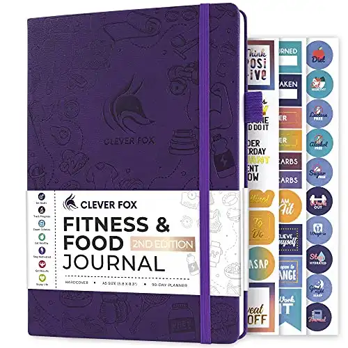 Clever Fox Fitness & Food Journal – Nutrition & Workout Planner for Women & Men – Diet & Gym Exercise Log Book with Calendars, Diet & Training Trackers - Undated, A5 Size, Hard...