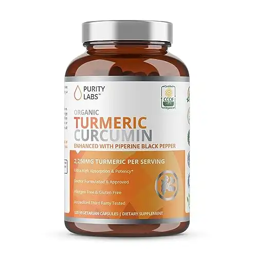 Organic Turmeric Curcumin with Black Pepper Bioperine 2,250 MG/Serving, 95% curcuminoids - Antioxidant Joint Supplement, Muscle & Brain Support - Turmeric Supplement, Non-GMO, Vegetarian, 120 Caps...