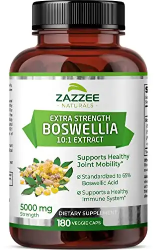 Zazzee Extra Strength Boswellia Serrata 10:1 Extract, 5000 mg Strength, 65% Boswellic Acid, 180 Vegan Capsules, 6 Month Supply, Standardized 10X High Potency, 100% Vegetarian, All-Natural, Non-GMO