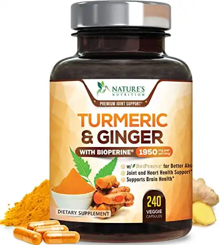 Turmeric Curcumin Supplement with BioPerine & Ginger 95% Standardized Curcuminoids 1950mg - Black Pepper Extract for Max Absorption, Nature's Joint Support Tumeric Pills, Vegan Non-GMO - 240 ...