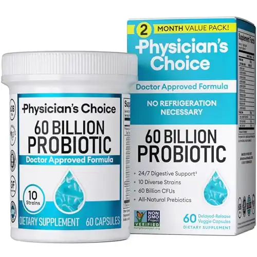 Physician's CHOICE Probiotics 60 Billion CFU - 10 Strains + Organic Prebiotics - Immune, Digestive & Gut Health - Supports Occasional Constipation, Diarrhea, Gas & Bloating - for Women &a...